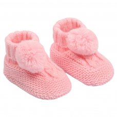 ABO12-P: Pink Cable Pom-Pom Bootees